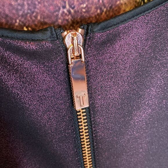 TED BAKER 0 US 2 Ayma Embellished Oxblood Metallic Fit & Flare Skater Dress Prom - Picture 10 of 12